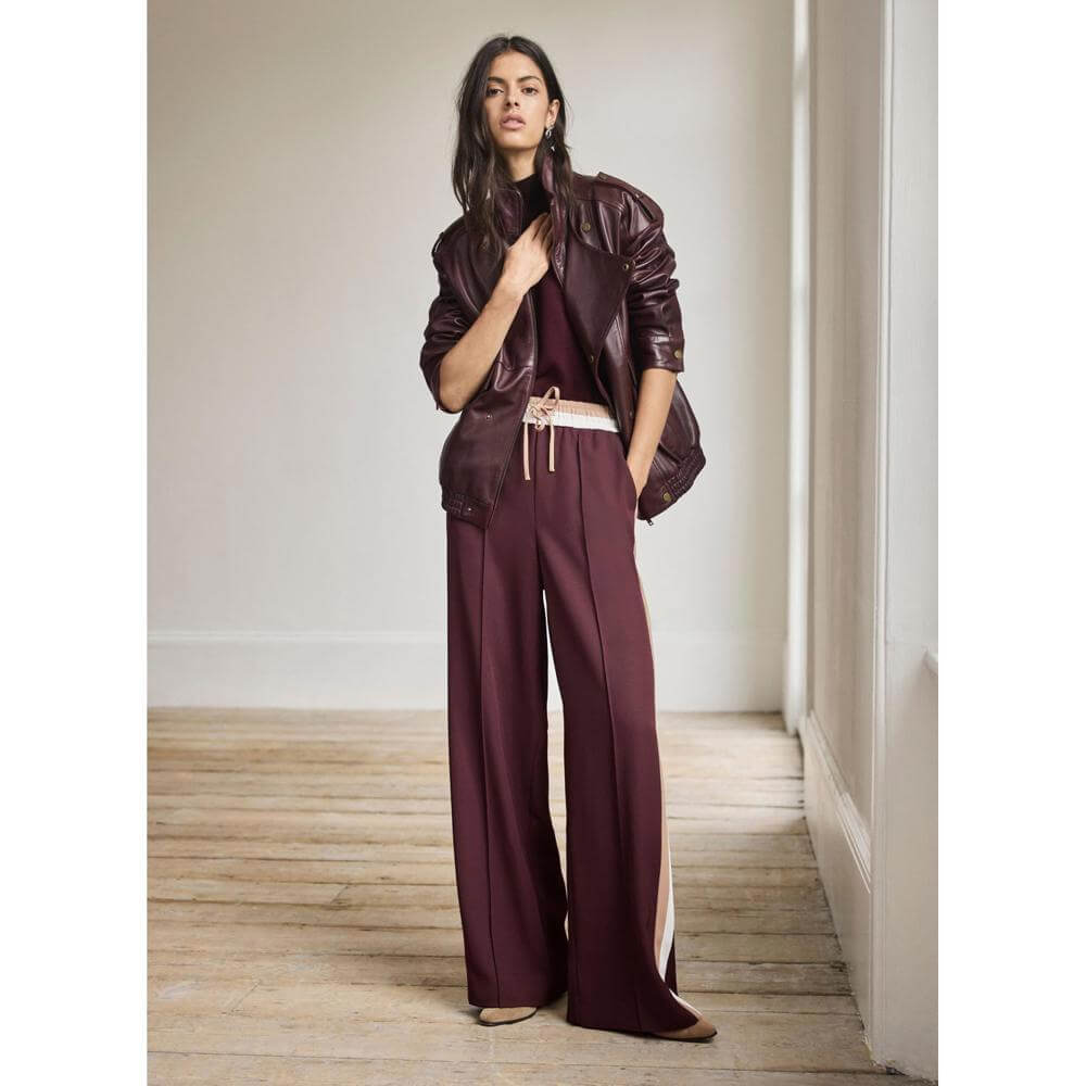 Mint Velvet Burgundy Side Stripe Wide Trousers
